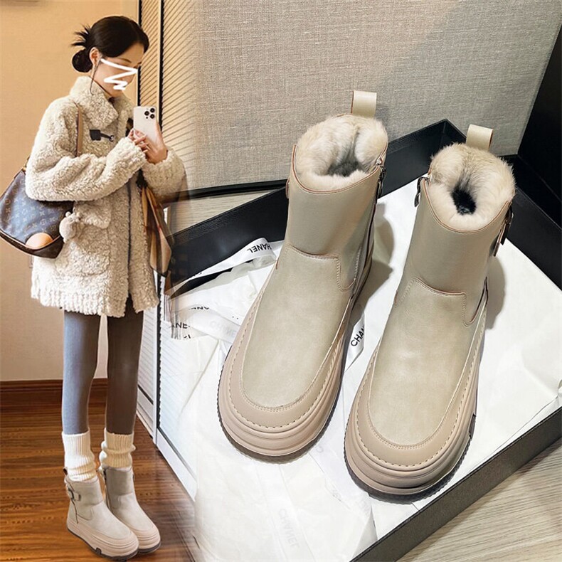 X4633-185厚底雪地靴2025冬季新款韩版百搭加绒加厚休闲马丁靴,女鞋长靴,星座1407-3