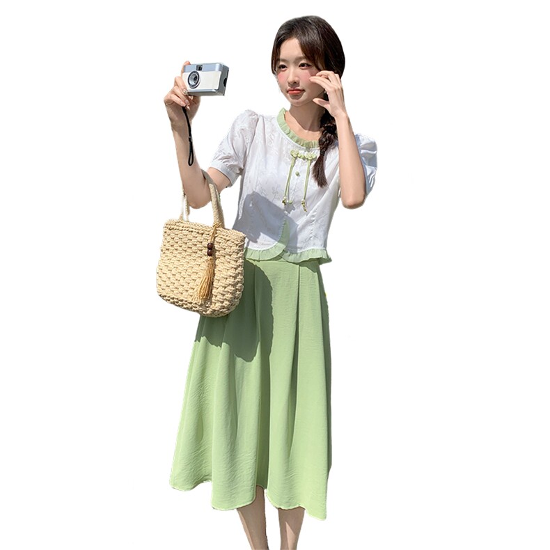 【数据好】新中式风盘扣上衣+半裙套装P120K170,女装套装/套裙,2D148