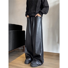 A165-K8779-P60微喇pu皮裤宽松休闲裤阔腿长裤垂感直筒裤拖地裤子，男装皮裤，电商A165