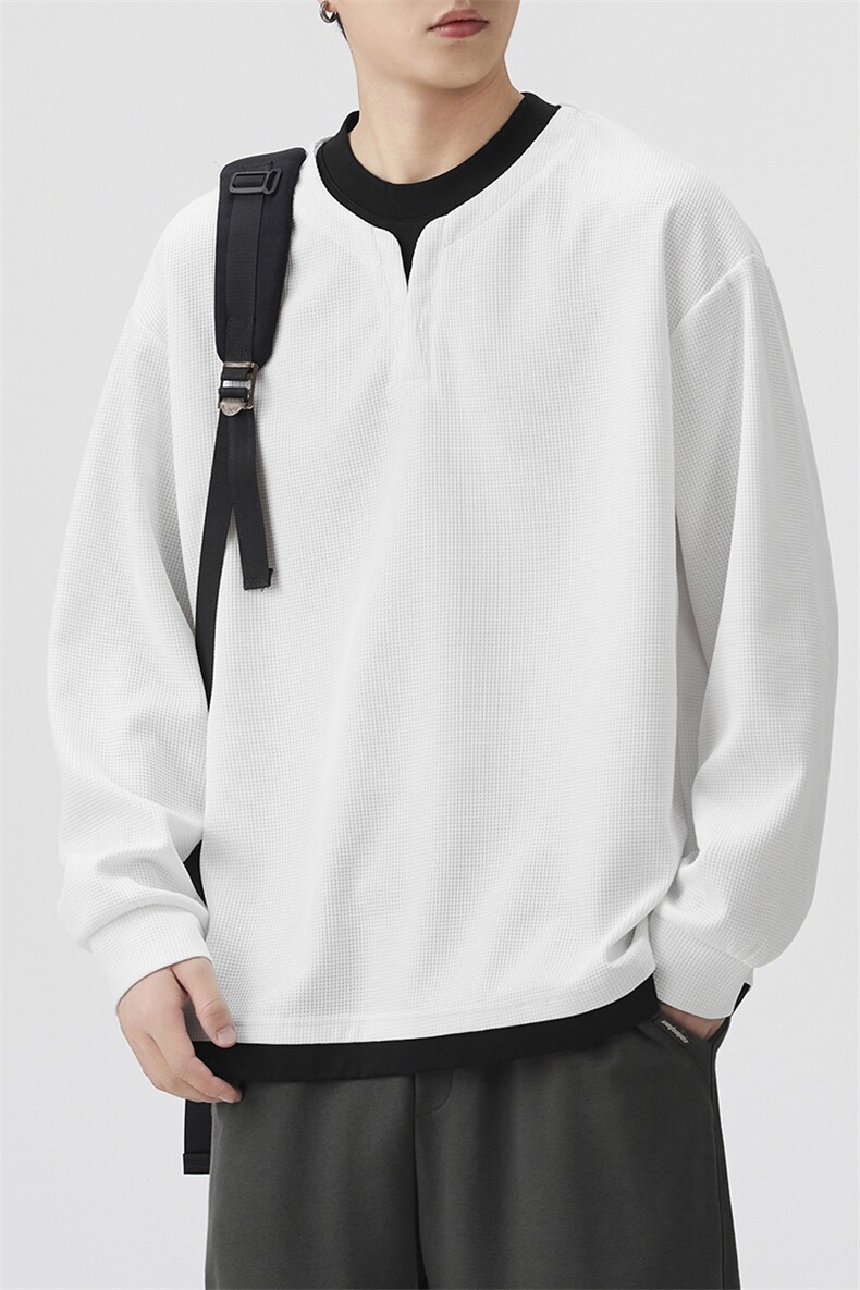 秋季现货华夫格假俩件宽松V领套头卫衣男DSA157B-W6720-特P34,男装卫衣,电商A157B