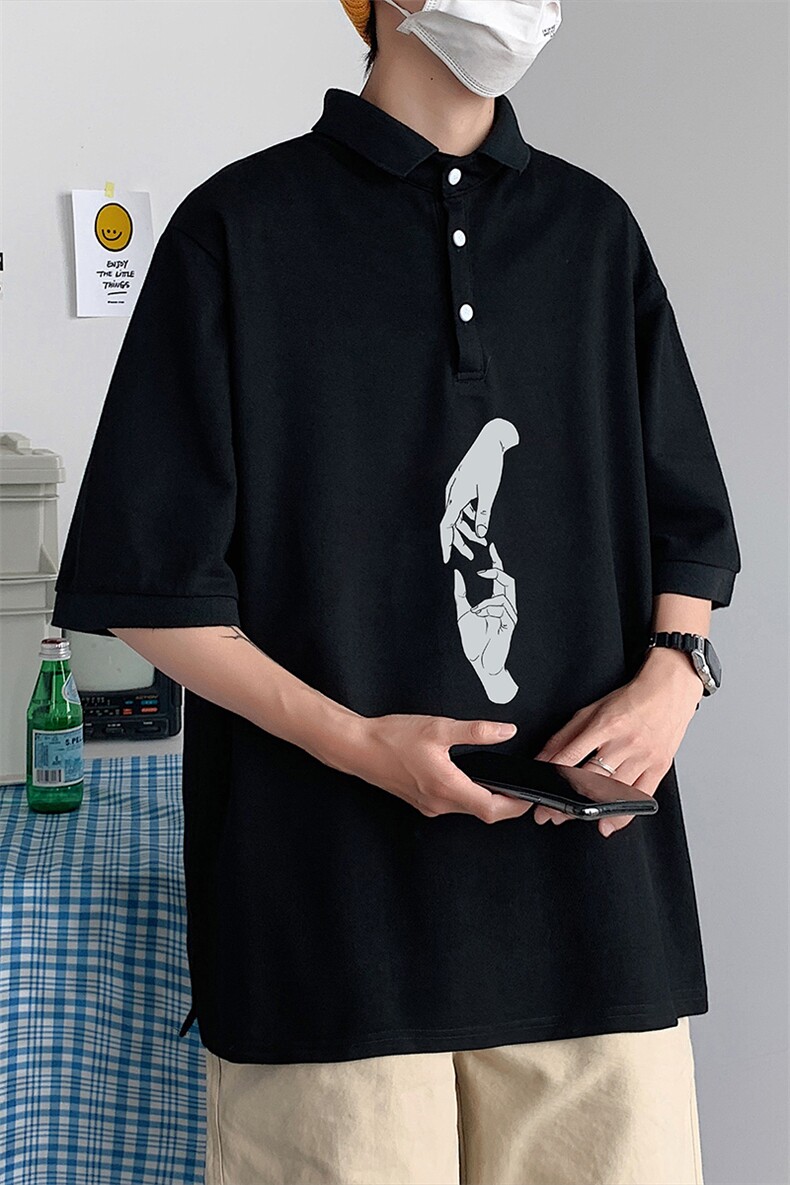 PL57147-P35 翻领短袖polo衫男大码胖子半袖t恤男有领保罗衫 模特图片
