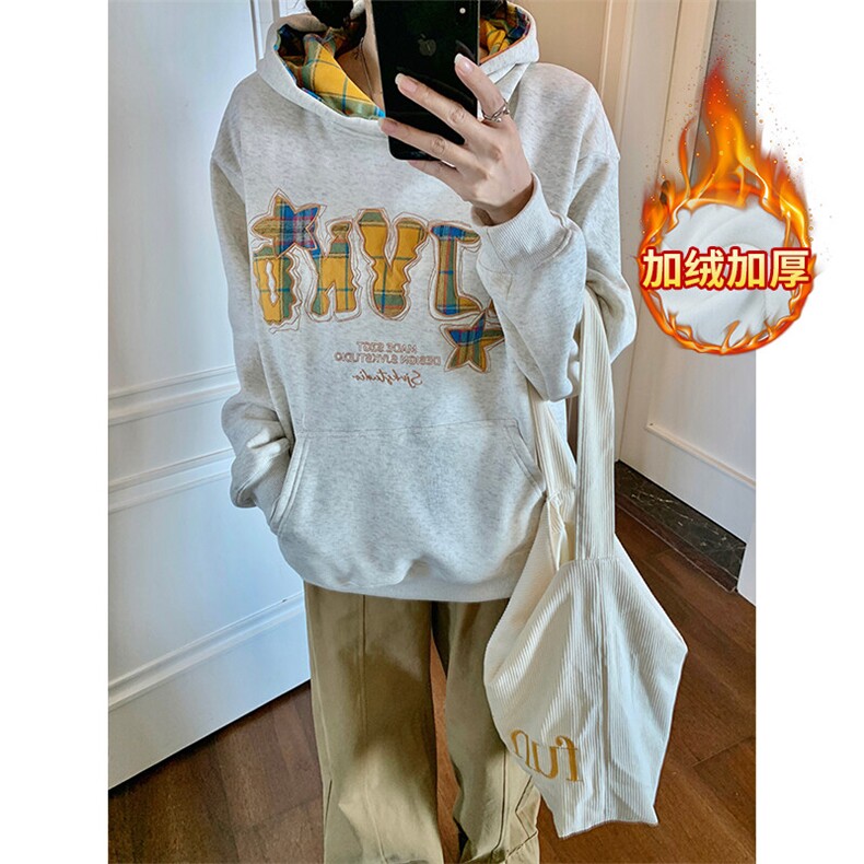 EE152-P75纯棉华棉秋冬加绒加厚2024潮刺绣设计感连帽保暖上衣，男装卫衣，星座911-3