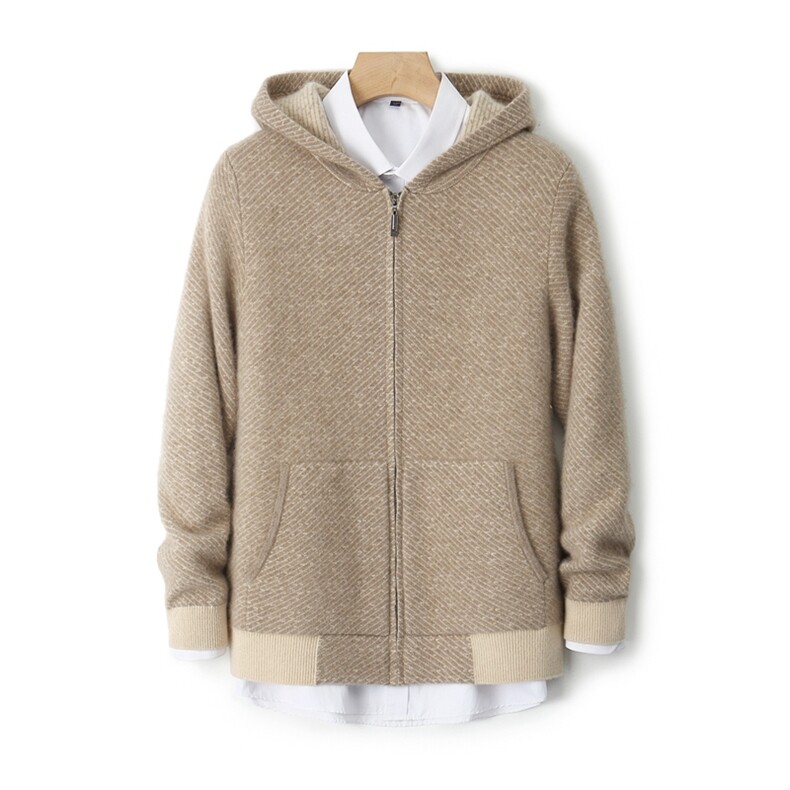 2025年秋季长袖羊毛连帽开衫提花，男装羊毛衫，雪贝坊二店