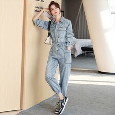 2021春季新款时尚潮流休闲舒适工装牛仔连体裤，女装连体裤，纯色衣恋