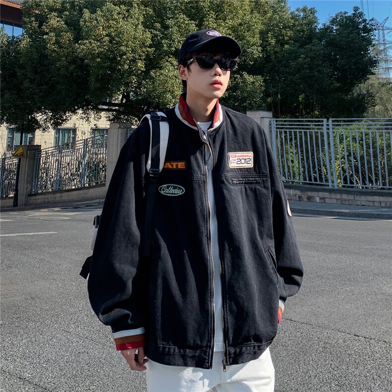 JK8945-P71美式小众立领牛仔外套男潮牌vibe复古高街痞帅,男装工装外套,电商B323A