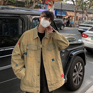 F644P78网红美式街头黄泥水洗做旧复古牛仔衣男女宽松夹克图片