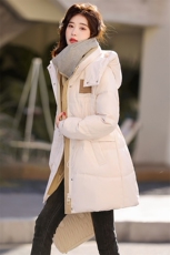 现货新款冬装2024年宽松时尚休闲立领连帽白鸭绒中长款羽绒服，女装羽绒服，尚洛菲