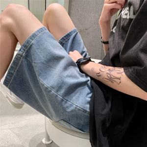 潮流新款五分裤夏季潮中腰原宿水洗牛仔裤微弹青春流行男合体直筒图片