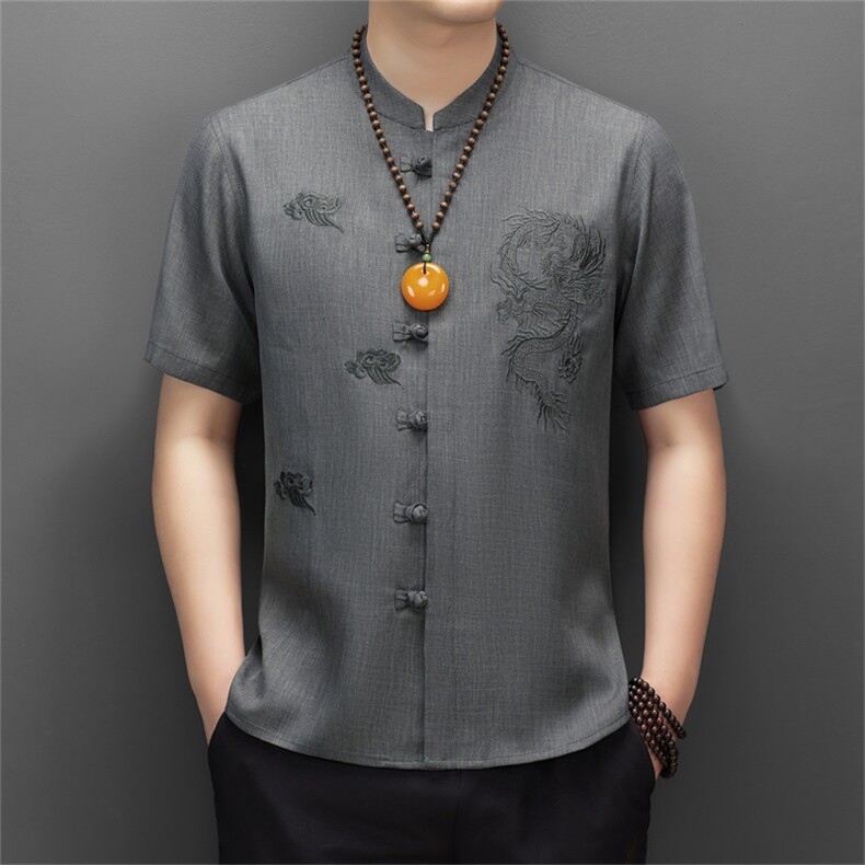风唐装棉麻短袖衬衫上衣夏季中年风中式盘口服MJ5101-P63图片