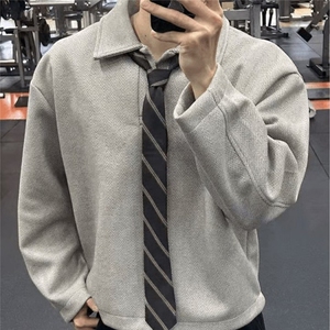 老钱风领带妮子翻领卫衣男款秋冬正肩内搭上衣cleanfit打底polo衫图片