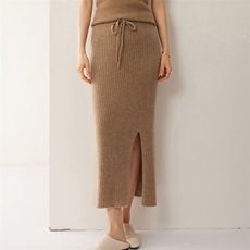 优雅女士半身裙10%秋冬简约高腰显瘦开叉设计，女装半身裙，昭美羊绒