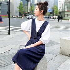 2022夏装新品时尚牛仔背带裙韩版气质版型，女装连衣裙，钱塘布衣
