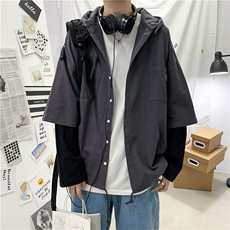 原宿风秋季港风男韩版休闲连帽卫衣开衫拉链假两件W1677-P45，男装卫衣，星座512-2