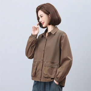 衬衫女宽松上衣时尚薄款短外套2025春秋季新款中年妈妈装休闲衬衣图片