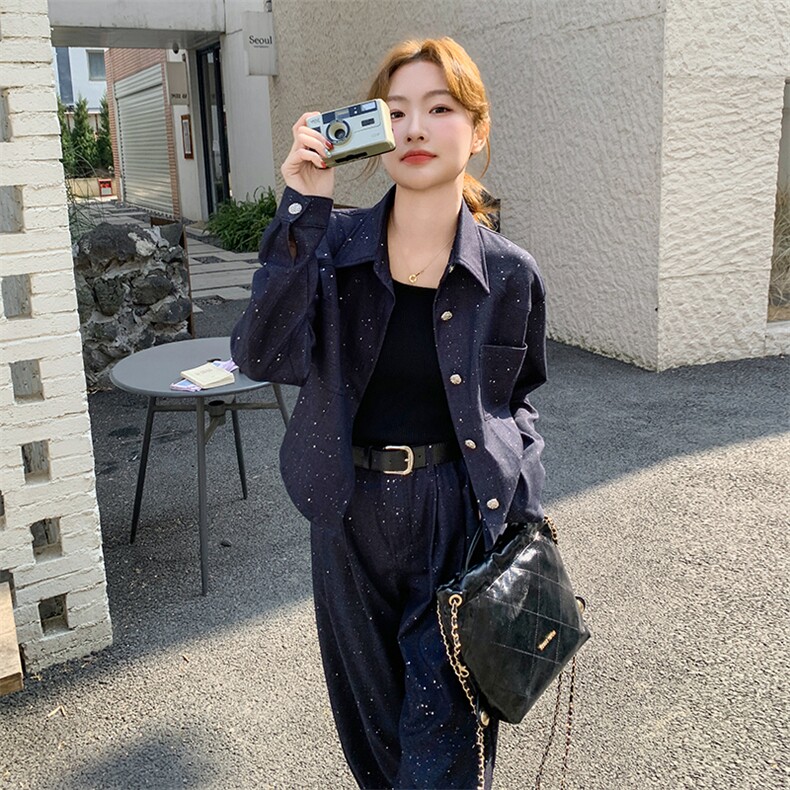 新款撒银衬衫领上衣+阔腿裤两件套腰带2C050-1225-P175K258,女装套装/套裙,2C050