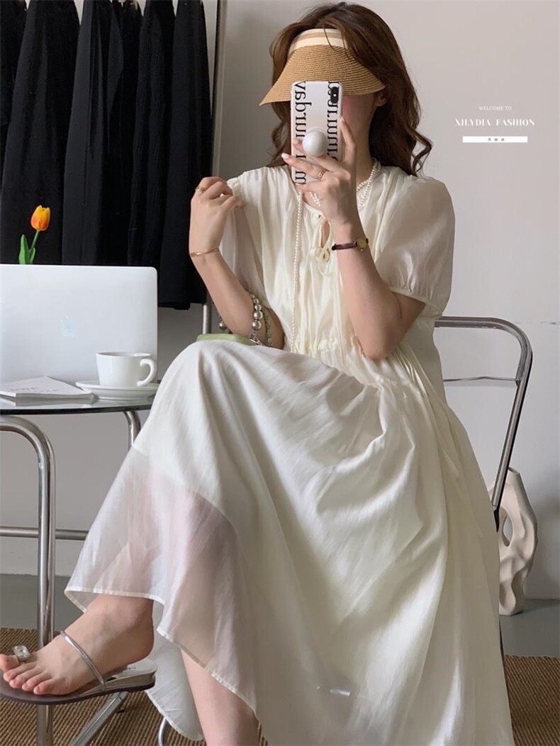 法式泡泡袖连衣裙夏季设计感小众温柔高级感初恋裙子,女装连衣裙,香丽迪1