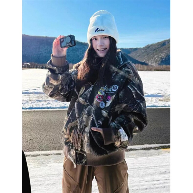 连帽牛仔棉服男女重磅迷彩树枝座山雕加绒加厚夹克外套JK64,男装夹克,星座1116A（原606A-3）