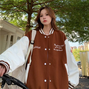 A115-P78 2025秋装学院风棒球服简约字母绣花ins宽松外套图片