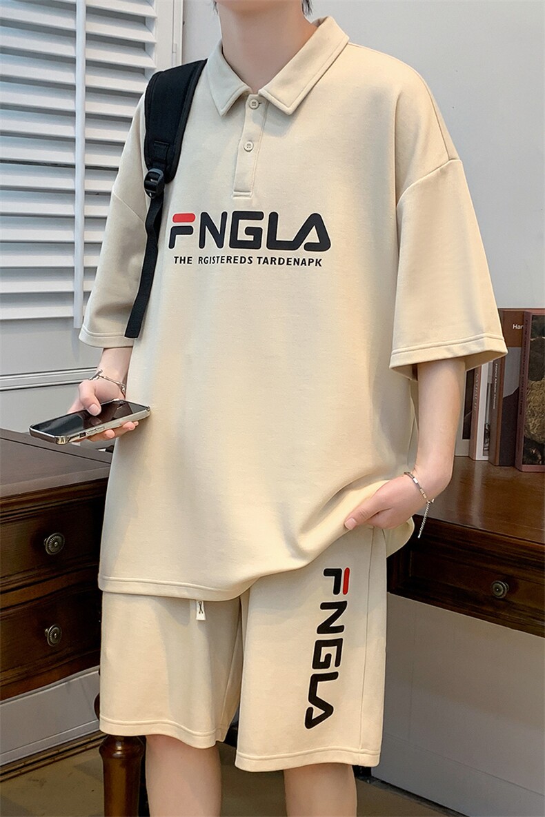 夏季港风运动休闲半袖POLO衫套装男情侣短袖短裤两件潮6623-P60,男装T恤,电商A441-1