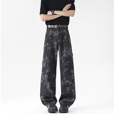 2025新款迷彩蛇纹伐木工装裤美式高街牛仔裤NK389P45控69，男装牛仔裤，星座712