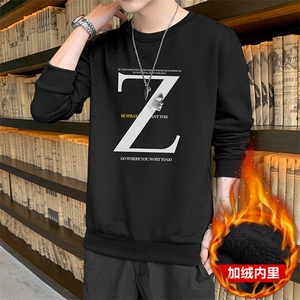 秋冬新款潮流学生大码休闲男士字母印花加绒卫衣套头图片