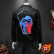 加绒2021扫毒2刘德华同款修身外套时尚印花牛仔衣潮正常版型，男装夹克，电商D230