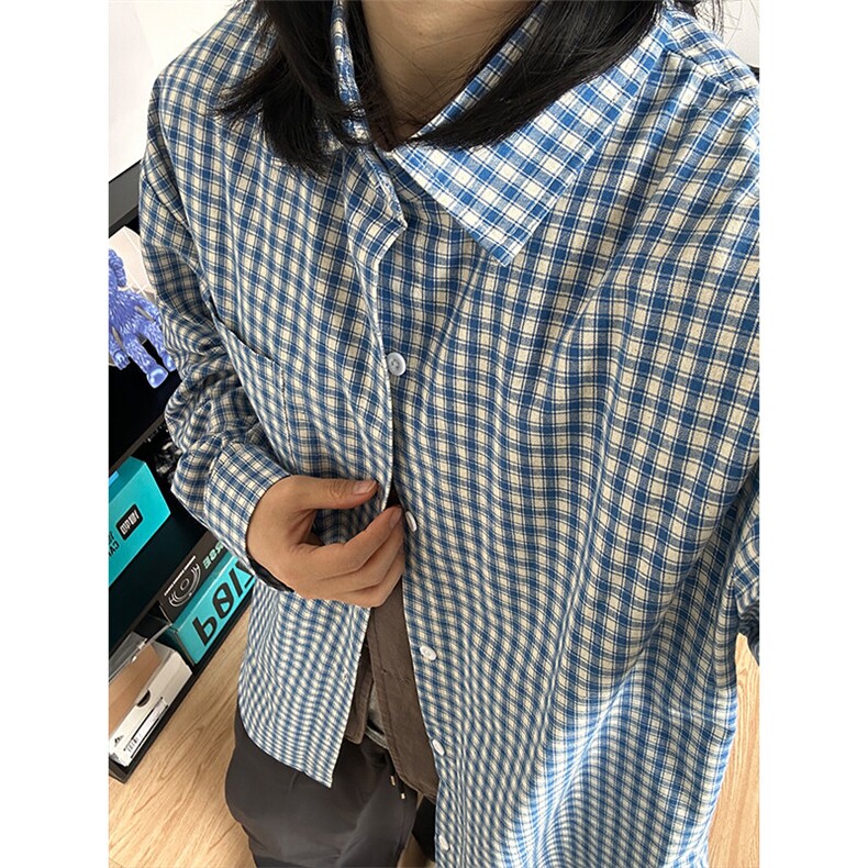 潮流格子衬衫港风情侣装穿搭宽松休闲长袖衬衣CS067-P40,男装衬衫,星座301C-5