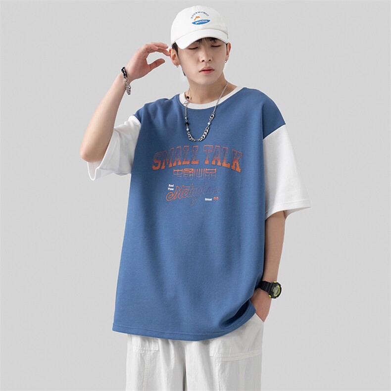 新款夏季短袖珠地面料宽松发泡印花假两件男士T恤ZDY3417-P51,男装T恤,星座717