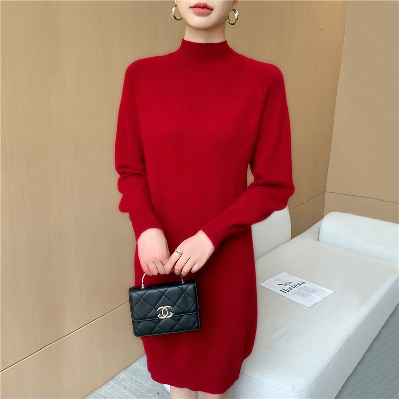 2025年秋季双规半高长裙舒适时尚百搭通勤,女装连衣裙,途瑞羊绒