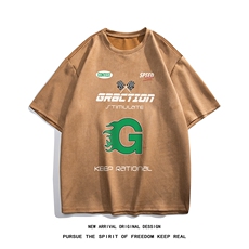 白底23夏季鹿皮绒印花时尚百搭印花宽松短袖T恤DT1104P30控48，男装T恤，电商A247-1