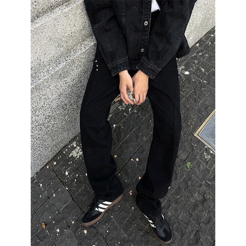 B221美式ins高街暗黑小众个性铆钉小脚牛仔裤LK23142-P65控88,男装牛仔裤,电商B221