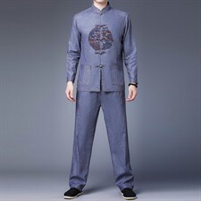 中式休闲外套两件套古风盘扣唐装男套装风春季对襟立领中山装，男装民族服装，电商B212（原钱塘6029）