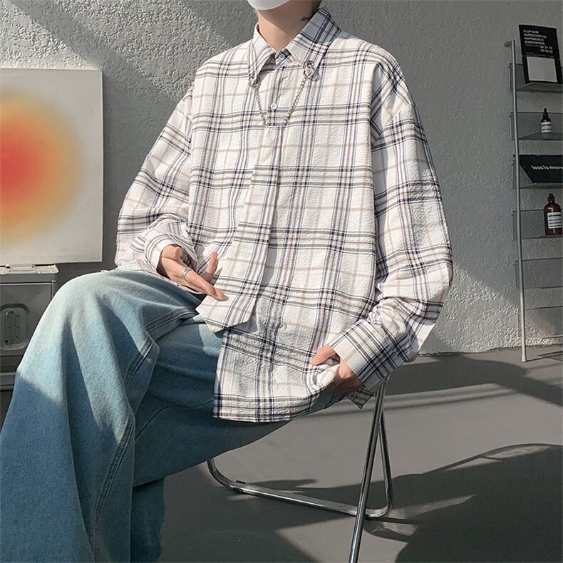 现货CS1122-特批48控88活力格子衬衫男女宽松潮流长袖连帽，男装衬衫，电商A059