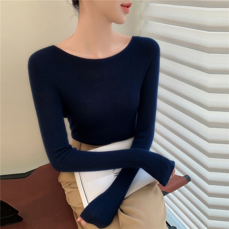 超细扬子纱精纺纯羊毛衫亲肤一字肩女毛衣长袖2025春季针织打底衫,女装羊毛衫,轻暖羊绒