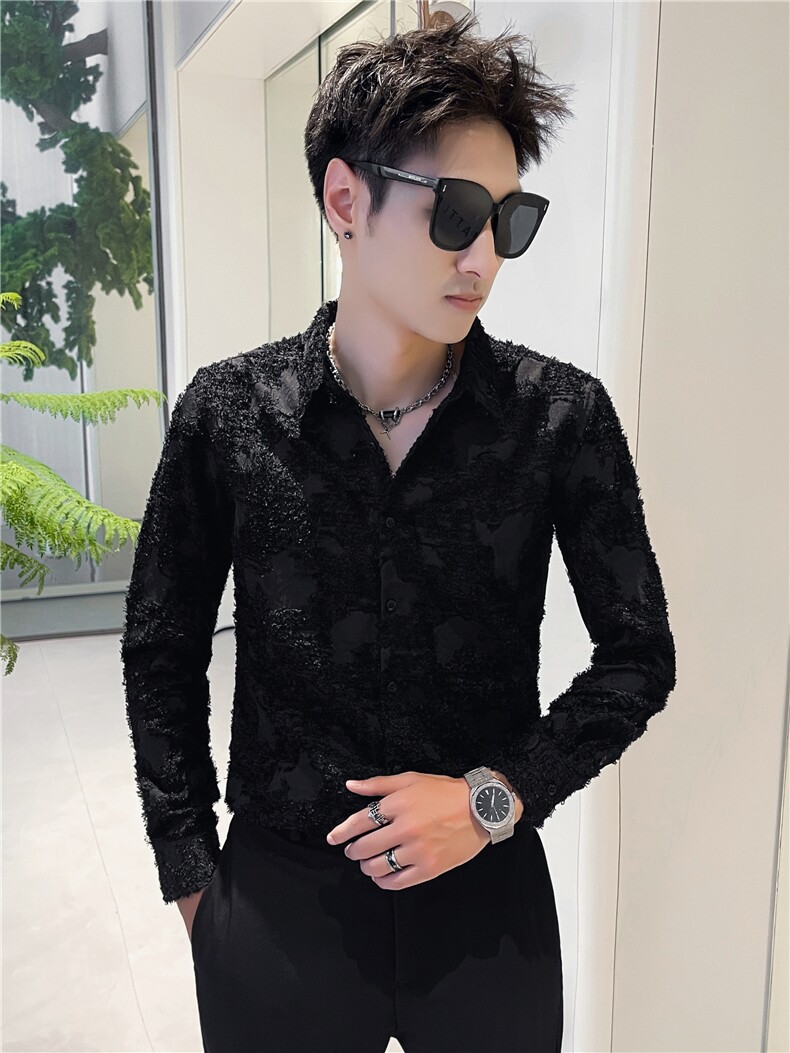 秋季男士工艺款纯色长袖衬衫男痞帅修身衬衣301A-1/H508/P55,男装衬衫,星座301A-1