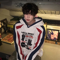 抖音得物供货提供视频秋冬重磅美式宽松接拼连帽卫衣3221，男装卫衣，电商A486
