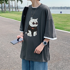 JT55044-P25假两件短袖t恤男大码胖子半袖体恤半截袖港风，男装T恤，电商A040
