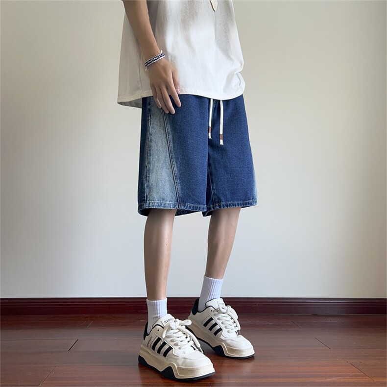 夏季拼接牛仔裤男直筒五分裤,男装牛仔裤,电商B369（原A024）