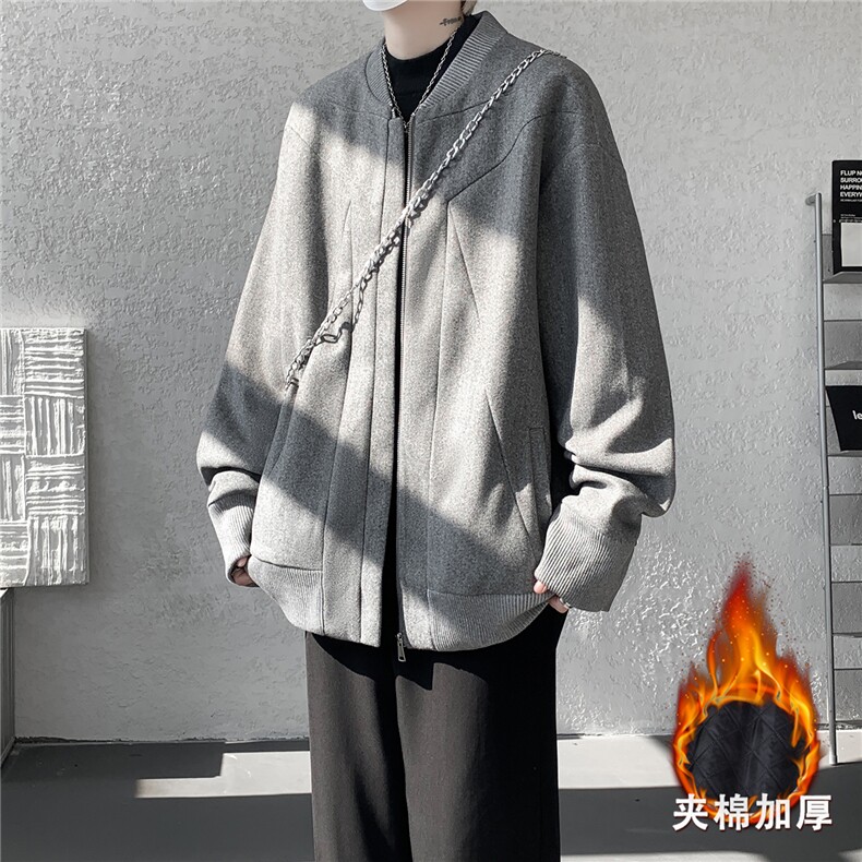 JK1169-特P58加棉TP68重磅呢料解构设计感拼接复古大码痞帅外套,女装短外套,电商A059