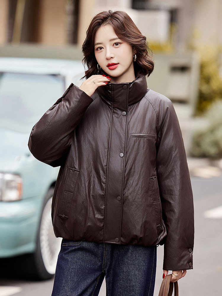 2025年新款90白鸭绒休闲皮衣款羽绒服女,女装羽绒服,阳光伊恋