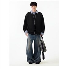 【XZ1112-1现货】卫衣假两件长袖衫翻领P46YW11，男装卫衣，星座1112-1