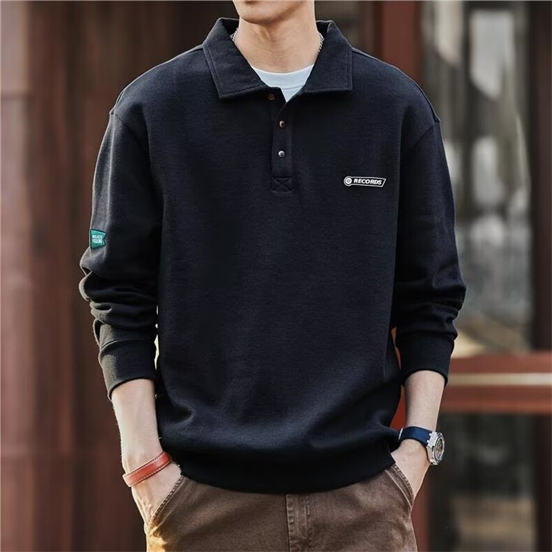 网图华棉复合polo衫深灰黑色白色YY810加绒P55常规P50，男装卫衣，电商C216