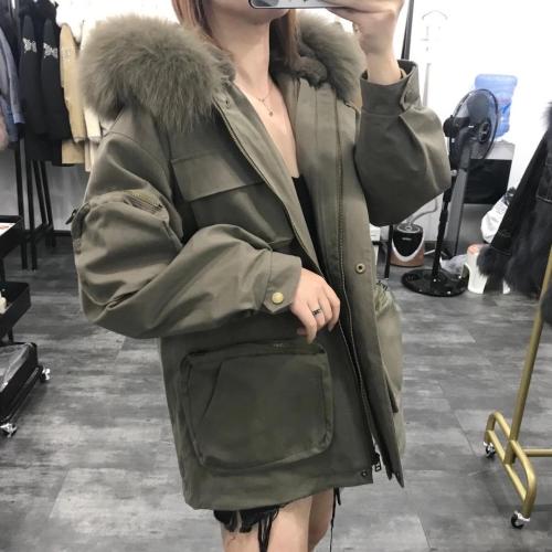 ZHG8111欧货大口袋真狐狸毛领可拆卸獭兔内胆保暖皮草派克,女装皮草,L·H·X