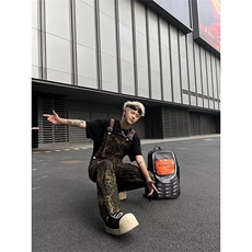 2024美式豹纹牛仔背带裤直筒长裤潮W065P73，男装休闲裤，星座1116-2