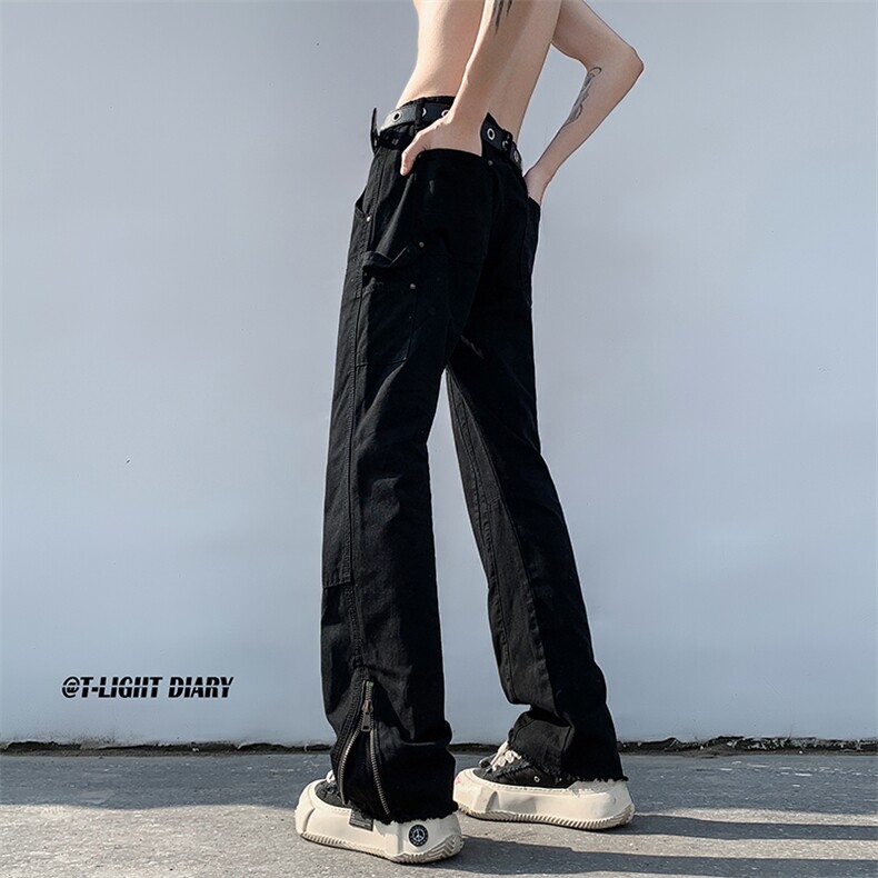 B221美式ins高街小众百搭微喇拉链牛仔裤LK22049-P60控78,男装牛仔裤,电商B221