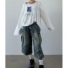 大码美式复古水洗七分牛仔裤夏季新款设计感宽松休闲直筒阔腿裤，男装牛仔裤，星座601-1