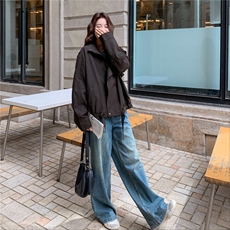 咖色休闲工装麂皮绒外套女春秋2025新款小个子巨好看减龄流行上衣，女装短外套，2C050