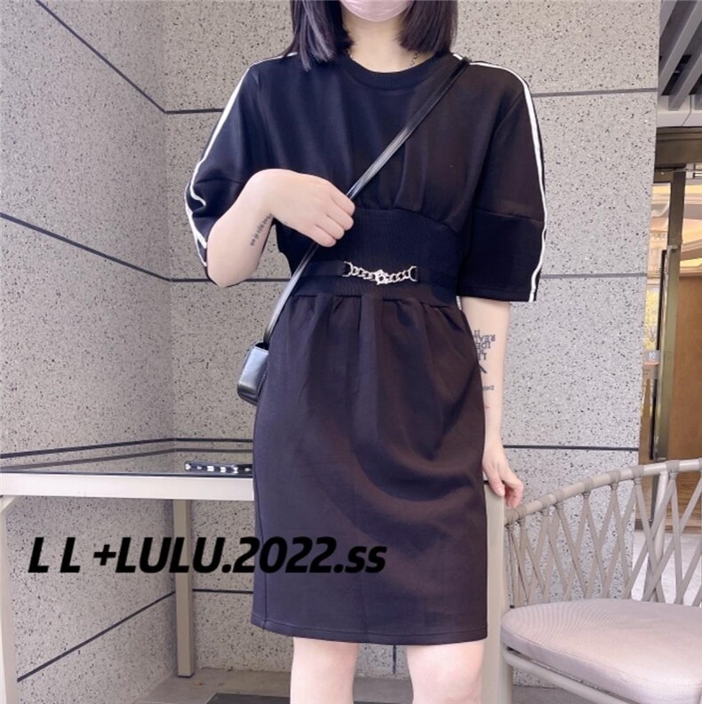 腰链条连衣裙，女装连衣裙，LL+