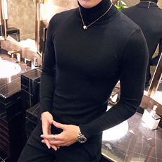 M09/p45两翻高领毛衣男秋冬纯色修身长袖针织打底衫男高领毛衣，男装针织衫/毛衣，电商D303