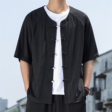2025夏季新款风男装汉服盘扣新中式开衫唐装竖纹衬衫C101-P45，男装衬衫，电商B277(原6028)